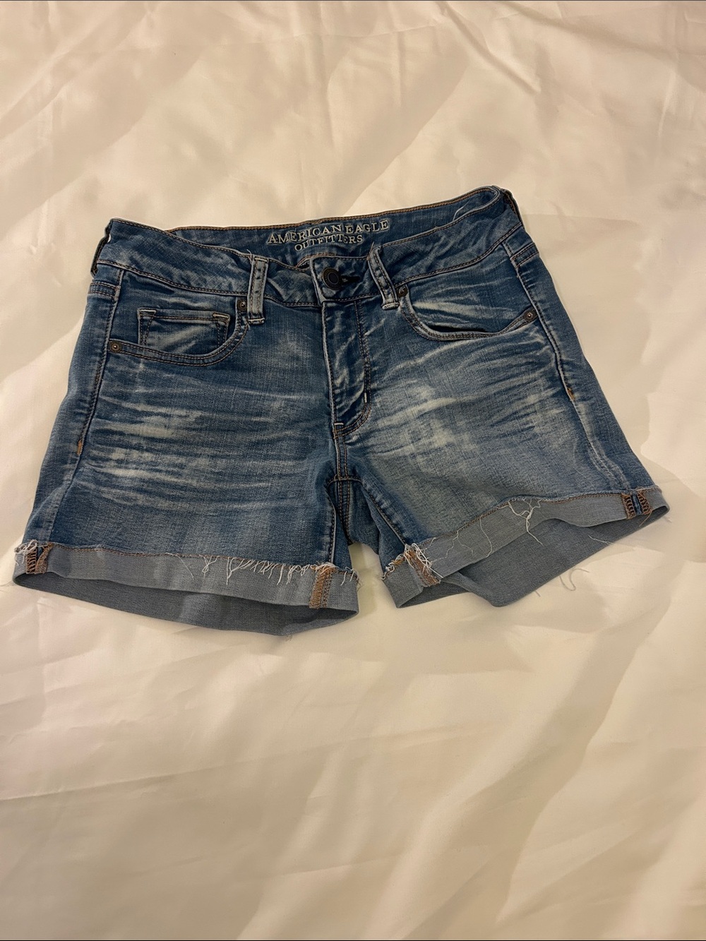 American Eagle Outfitters Distressed Rolled Hem Denim Shorts - Blue